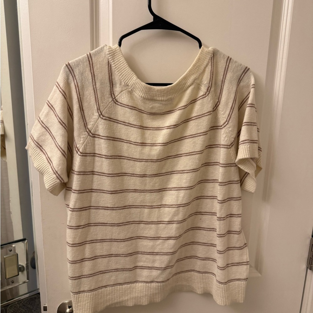 Madewell Cream and Brown Short Sleeve Striped Cardigan - Picture 3 of 3